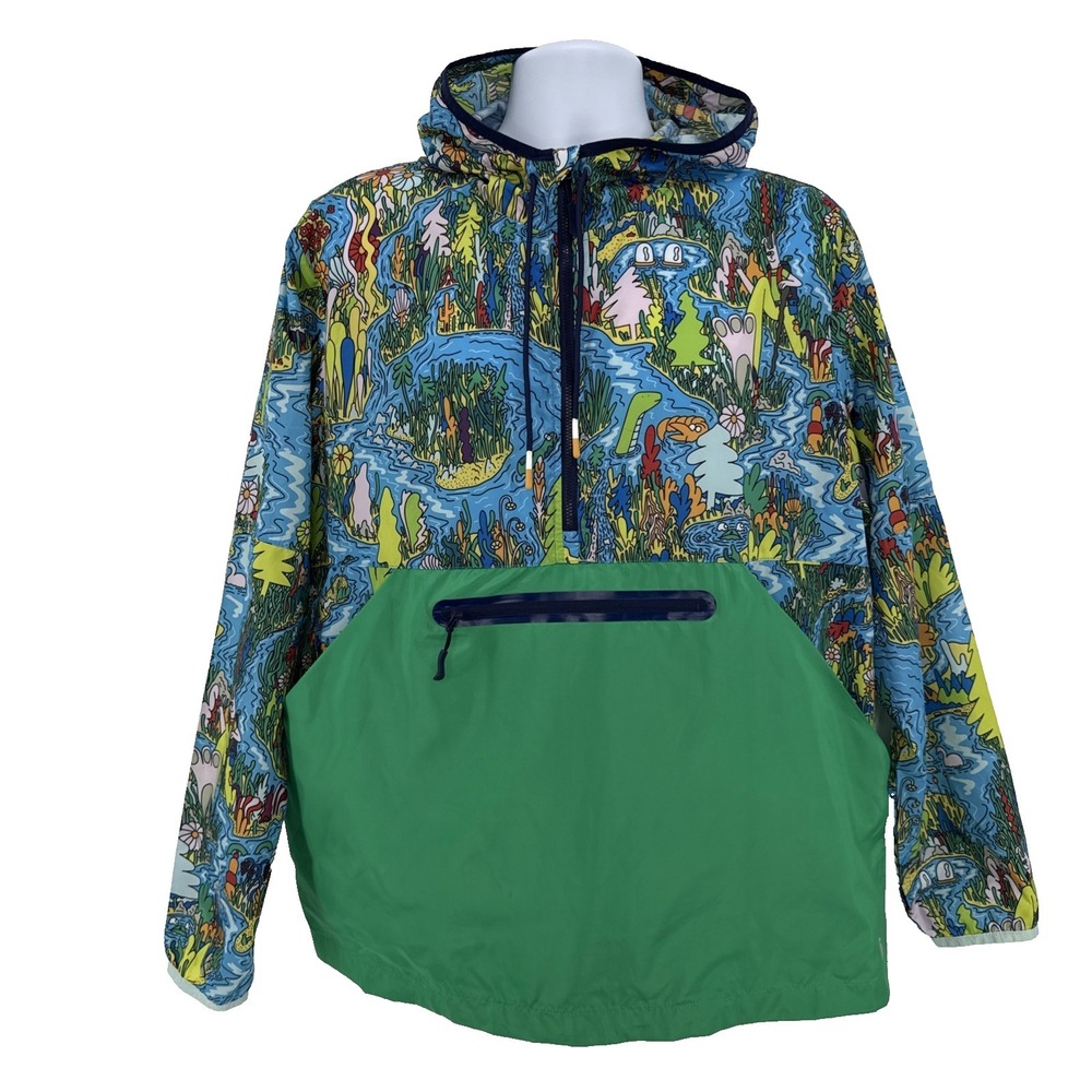 Bonobos Fielder Anorak Windbreaker Jacket Mens L Packable Hooded Blue Green